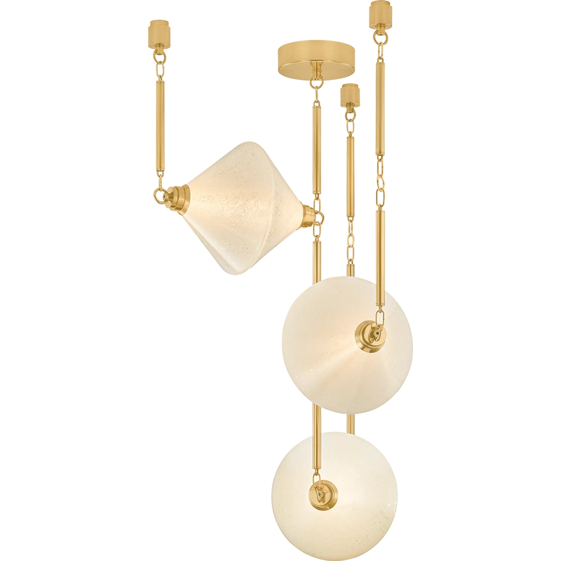 Solara Chandelier by Corbett in vintage polished brass. Made from unique in a modern style.