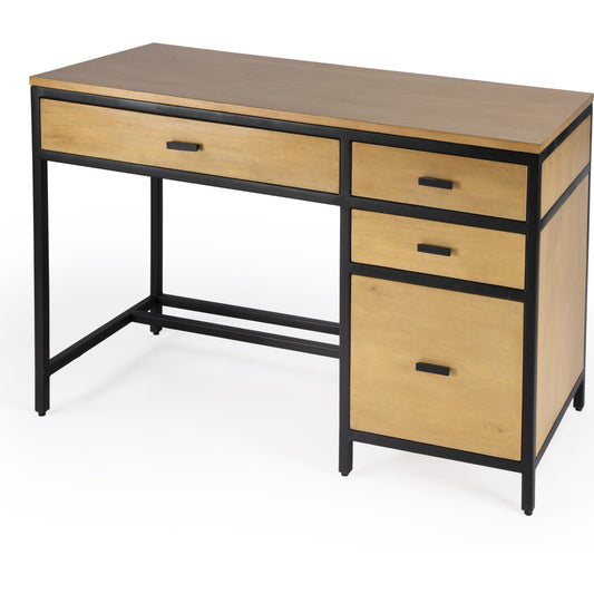 Hans Desk by Butler Specialty Company in natural. Made from mango wood, gamelina veneer, mdf, iron, bronze in a modern style.
