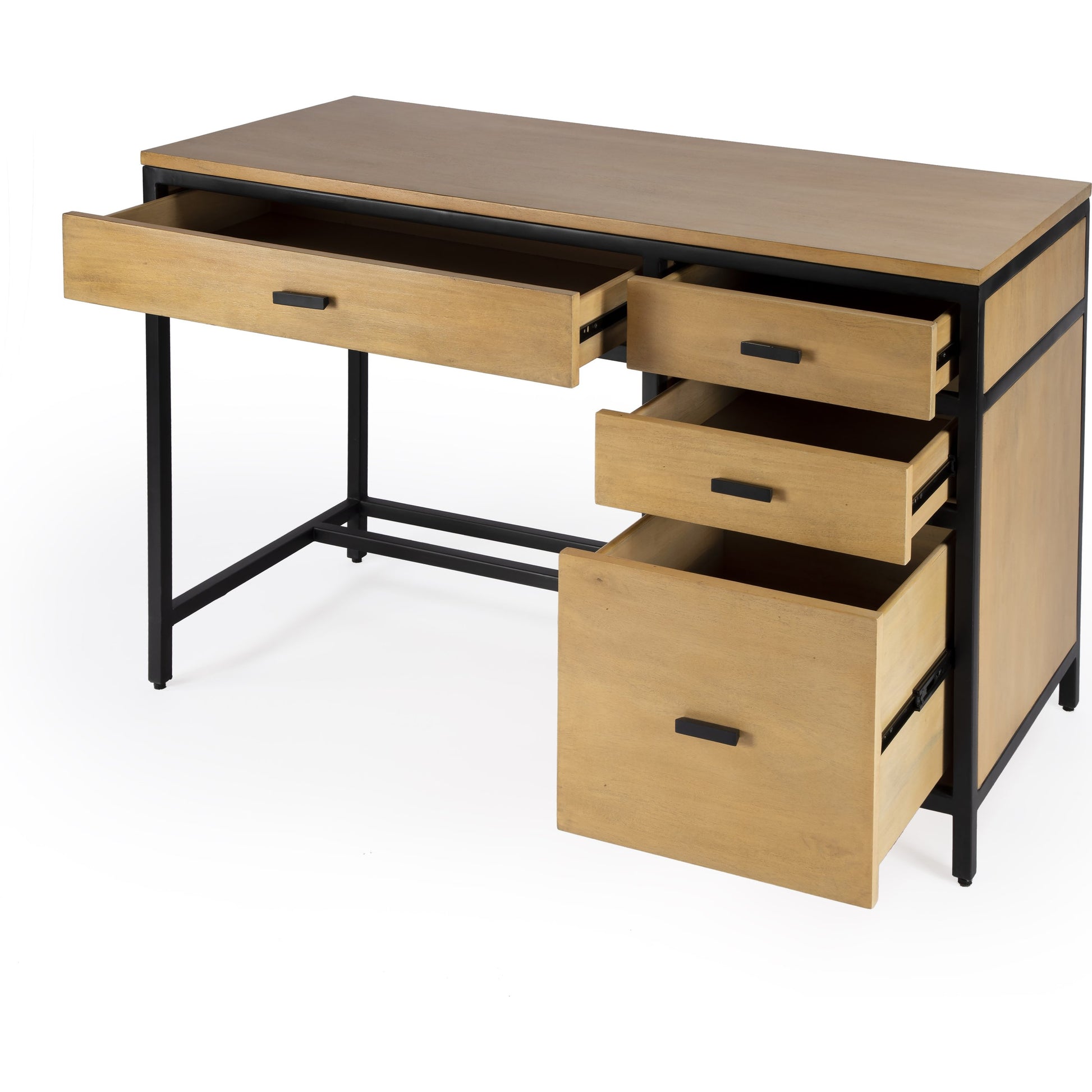 Hans Desk by Butler Specialty Company in natural. Made from mango wood, gamelina veneer, mdf, iron, bronze in a modern style.