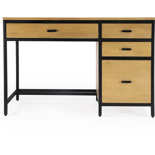 Hans Desk by Butler Specialty Company in natural. Made from mango wood, gamelina veneer, mdf, iron, bronze in a modern style.