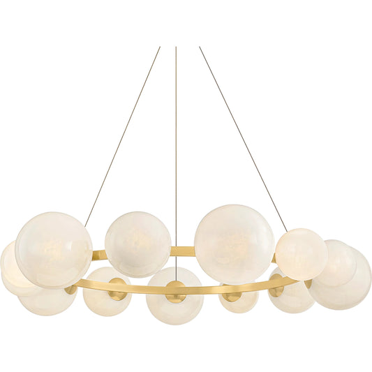 Pacama Chandelier by Hudson Valley in aged brass. Made from unique in a modern style.