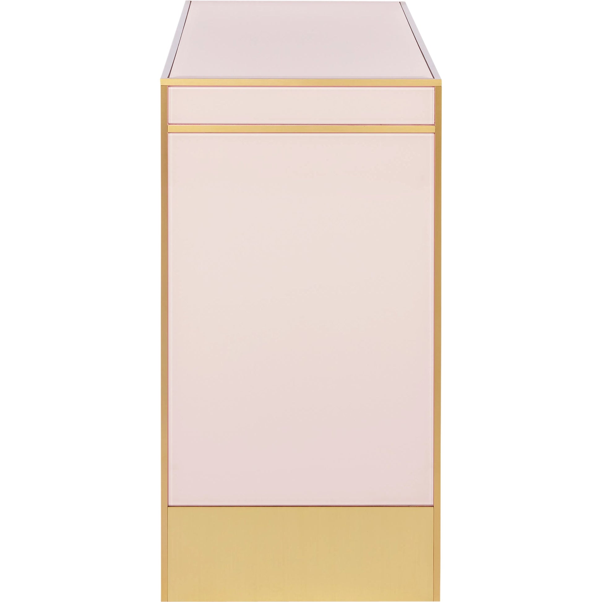 Arden Console Table by Currey and Company in ivory, satin brass. Made from reverse painted glass, brass, solid hardwood in a modern style.