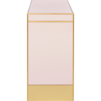 Arden Console Table by Currey and Company in ivory, satin brass. Made from reverse painted glass, brass, solid hardwood in a modern style.