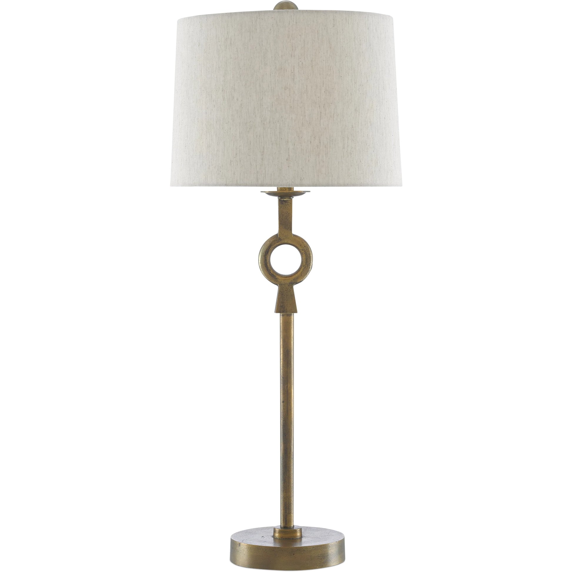 Germaine Table Lamp by Currey and Company in antique brass. Made from aluminum in a transitional style.