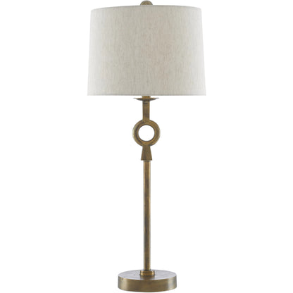 Germaine Table Lamp by Currey and Company in antique brass. Made from aluminum in a transitional style.