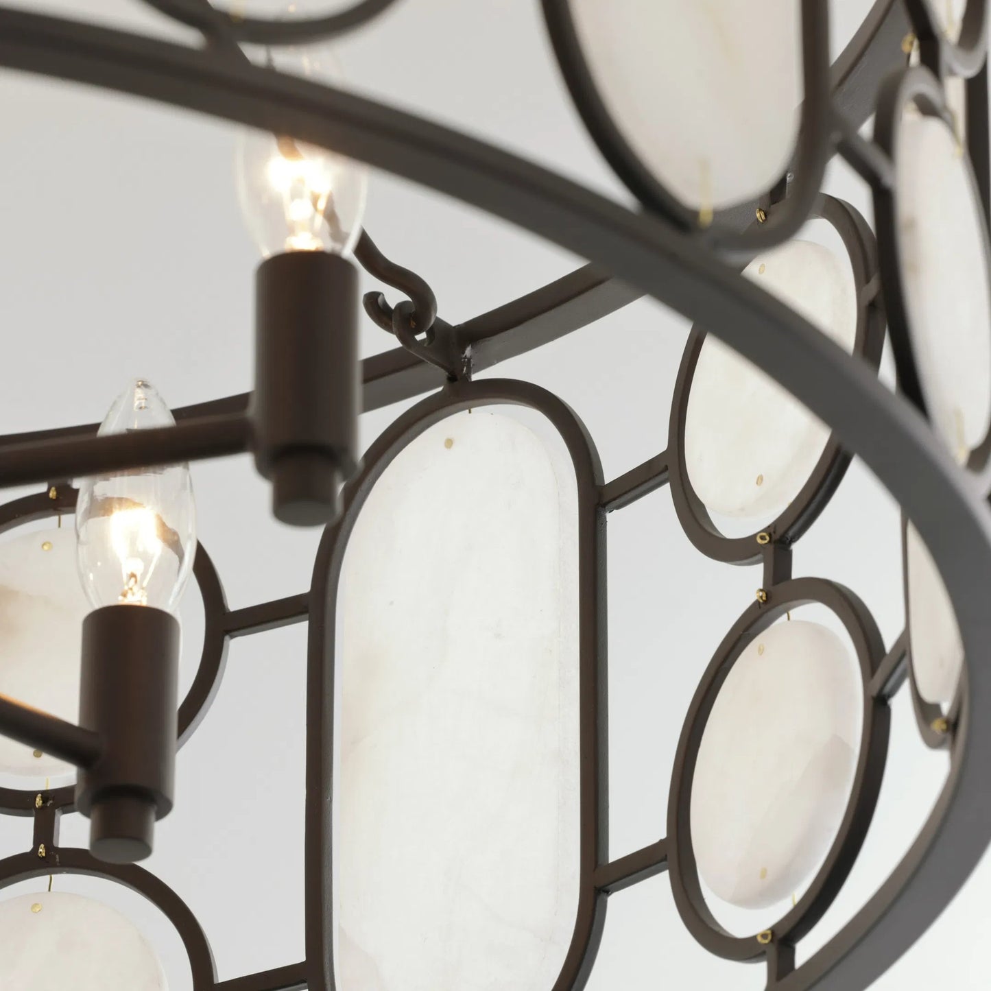 002 SI-2537009 | Closeup | Oval Office 4 Light Semi Flush by Varaluz in bronze, brown. Made from steel, alabaster in a unique style.