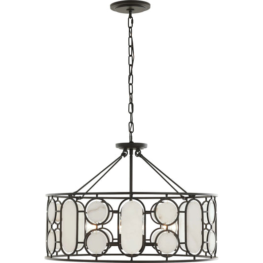 001 SI-2537010 | Primary Silo | Oval Office 6 Light Pendant by Varaluz in bronze, brown. Made from steel, alabaster in a unique style.