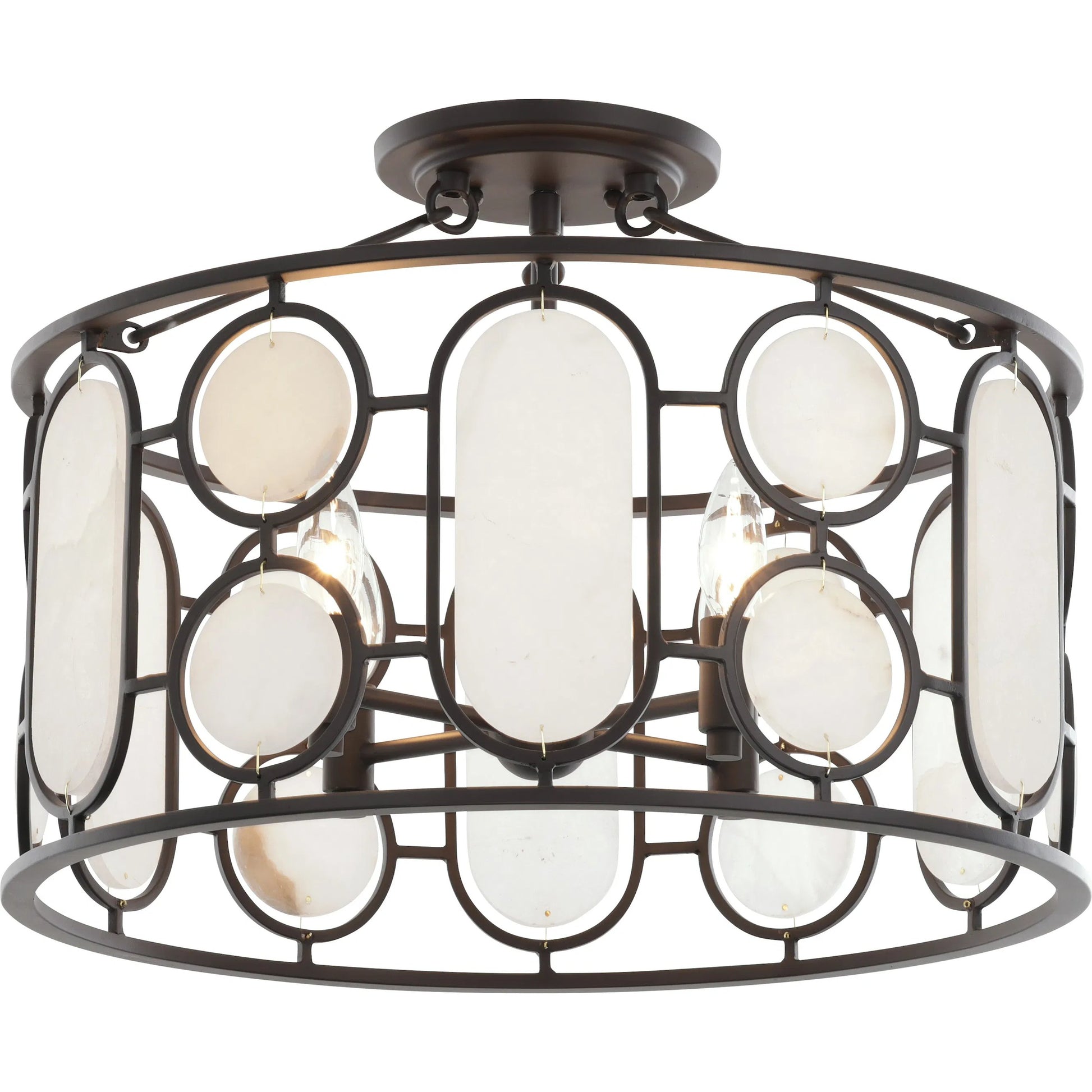 Oval Office 4 Light Semi Flush by Varaluz in bronze, brown. Made from steel, alabaster in a unique style.