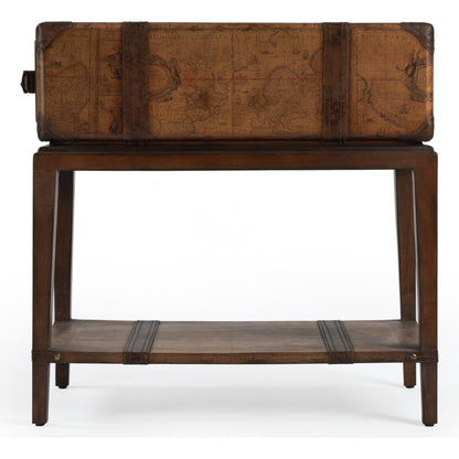 Vasco End Table by Butler Specialty Company in brown and heritage. Made from carb plywood, map paper, gemelina wood, buffalo, kara faux leather in a eclectic & global style.