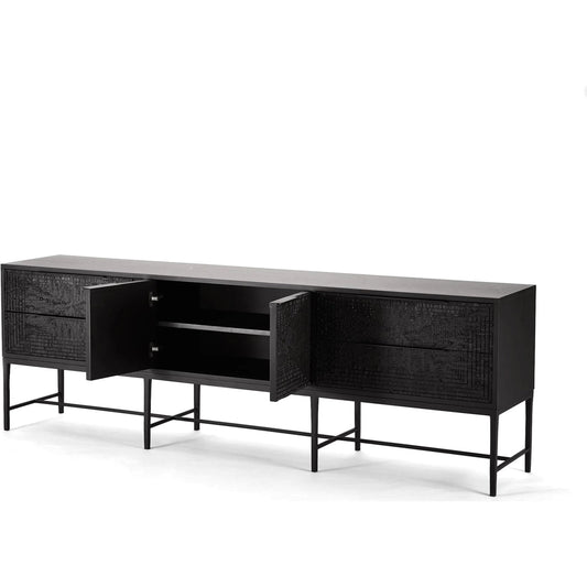 Kyoto Media Cabinet by Global Views in jagged gmelina black, wbi. Made from gmelina, mdf, metal in a modern style.