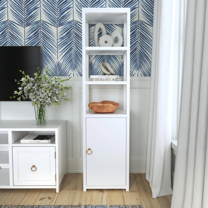 Lark 3-Tier Etagere Bookcase by Butler Specialty Company in navy blue. Made from solid acacia wood, acacia veneer, mdf in a modern style.