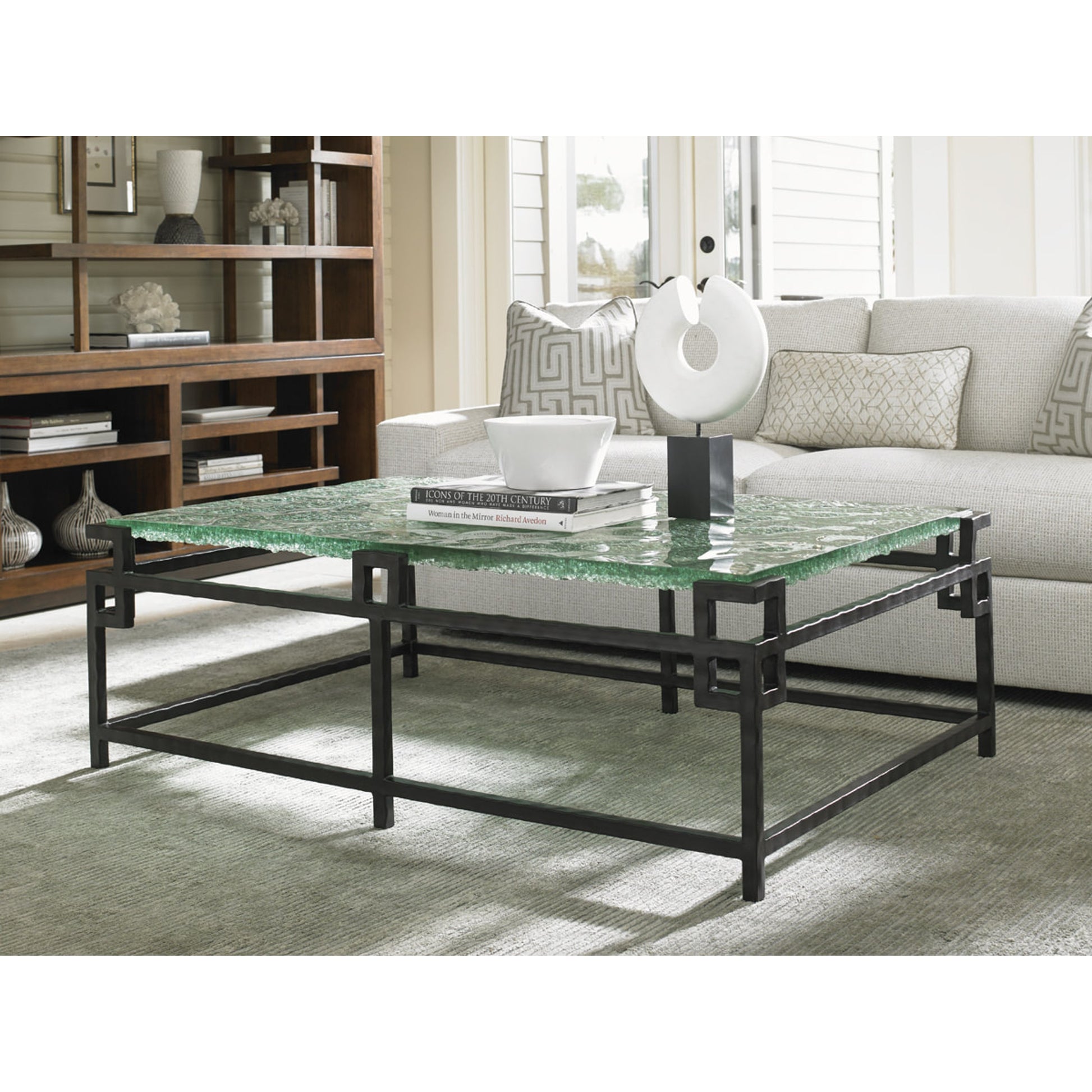 Hermes Reef Glass Top Cocktail Table by Tommy Bahama Home. Made from unique in a modern style.