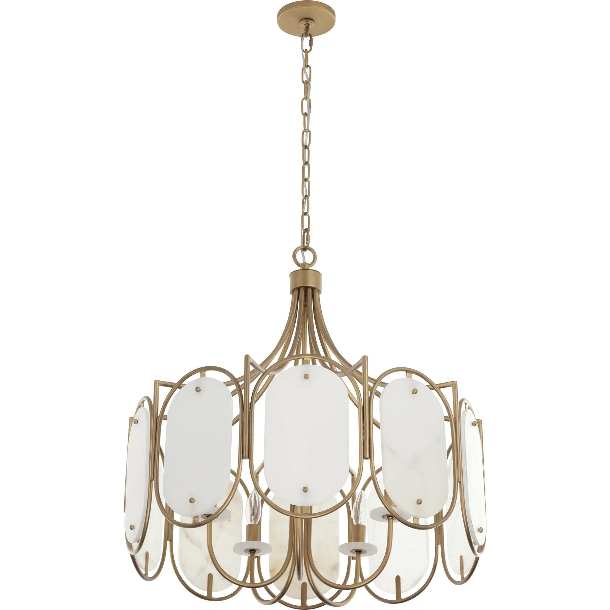Panelist 5 Light Pendant by Varaluz in gold. Made from steel, alabaster in a unique style.