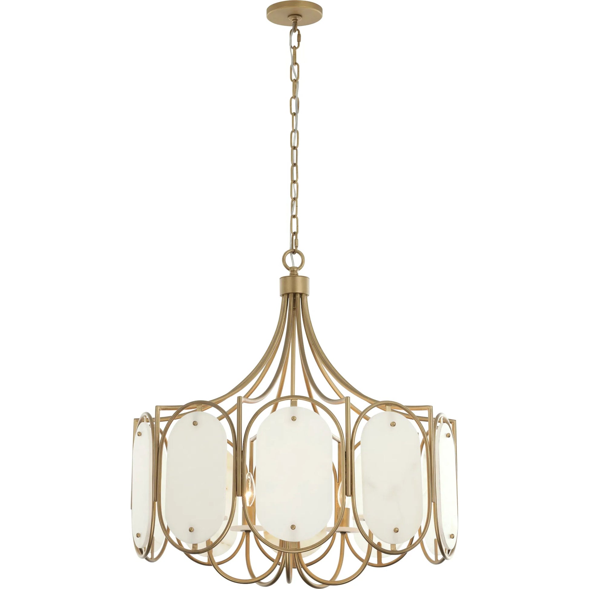 Panelist 5 Light Pendant by Varaluz in gold. Made from steel, alabaster in a unique style.