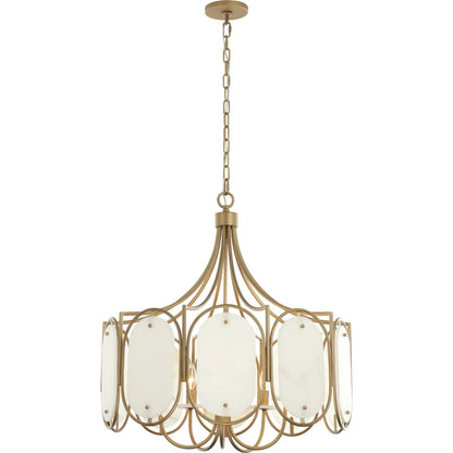 Panelist 5 Light Pendant by Varaluz in gold. Made from steel, alabaster in a unique style.