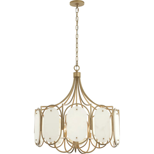Panelist 5 Light Pendant by Varaluz in gold. Made from steel, alabaster in a unique style.