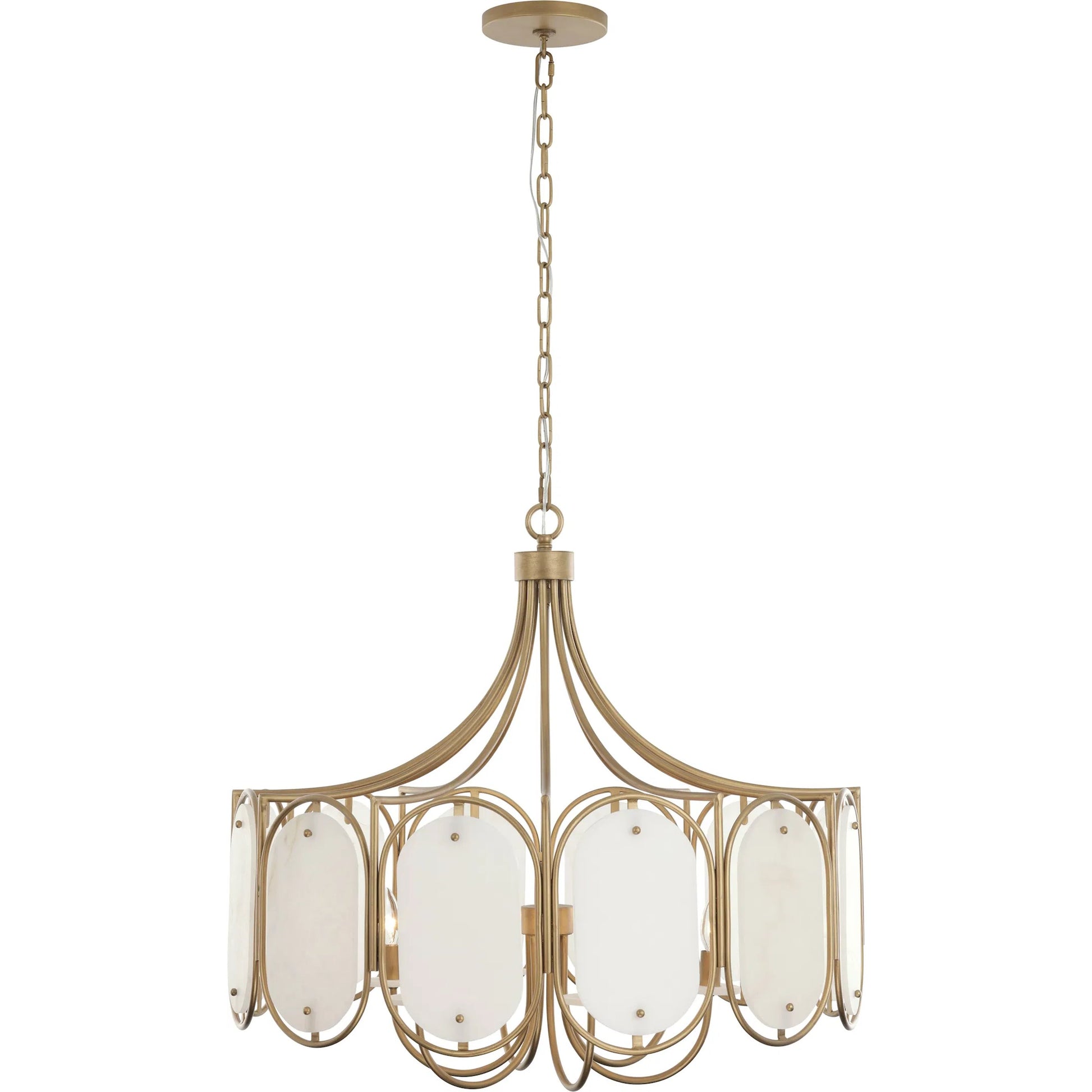 Panelist 6 Light Pendant by Varaluz in gold. Made from steel, alabaster in a unique style.