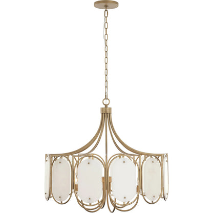 Panelist 6 Light Pendant by Varaluz in gold. Made from steel, alabaster in a unique style.