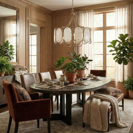 Panelist 6 Light Pendant by Varaluz in gold. Made from steel, alabaster in a unique style.