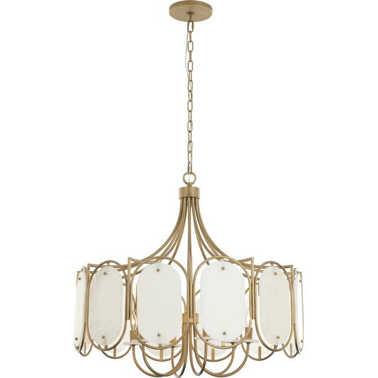 Panelist 6 Light Pendant by Varaluz in gold. Made from steel, alabaster in a unique style.