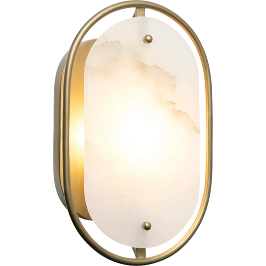Panelist 1 Light Sconce by Varaluz in gold. Made from steel, alabaster in a unique style.
