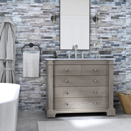 Rochelle 42" Single Sink Bathroom Vanity Set by Butler Specialty Company in gray. Made from acacia, mdf, acacia veneer, ceramic sink, carrara marble in a unique style.
