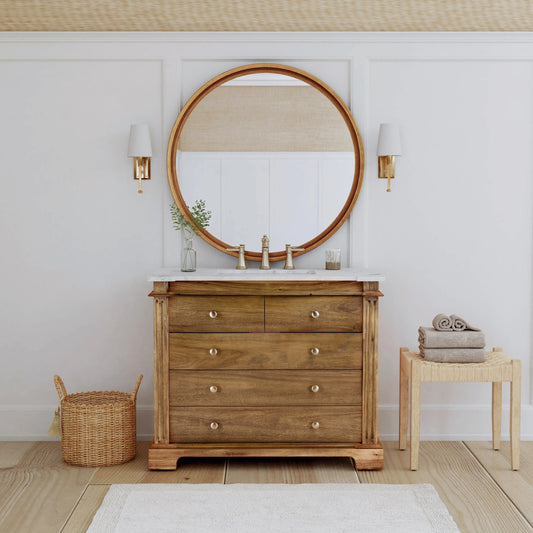 Rochelle 42" Single Bathroom Vanity Set by Butler Specialty Company in light brown, natural and brown. Made from acacia, mdf, acacia veneer, ceramic sink, carrara marble in a modern style.