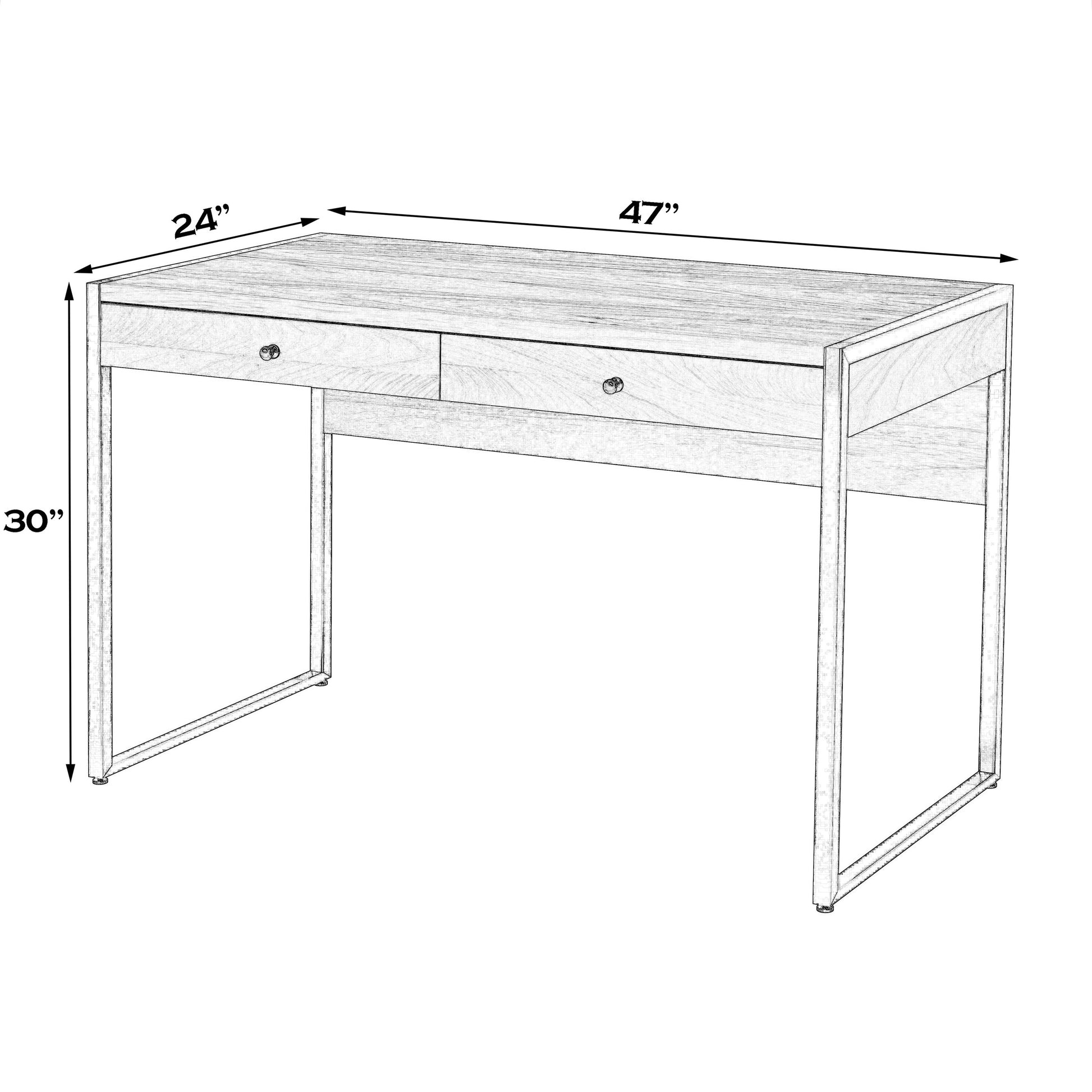 Drake 2-Drawer Writing Desk by Butler Specialty Company in brown and walnut. Made from mdf, walnut veneer, steel in a modern style.