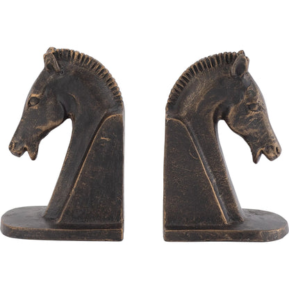 Trojan Horse Head Bookends by Global Views in bronze. Made from cast iron in a modern style.