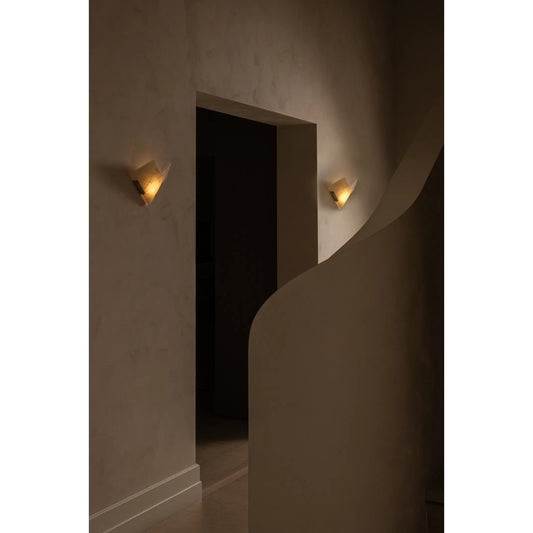 Geo Book Matched Wall Sconce by Corbett in vintage brass. Made from unique in a transitional style.