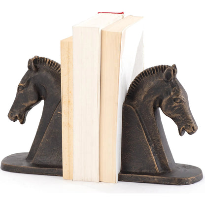 Trojan Horse Head Bookends by Global Views in bronze. Made from cast iron in a modern style.