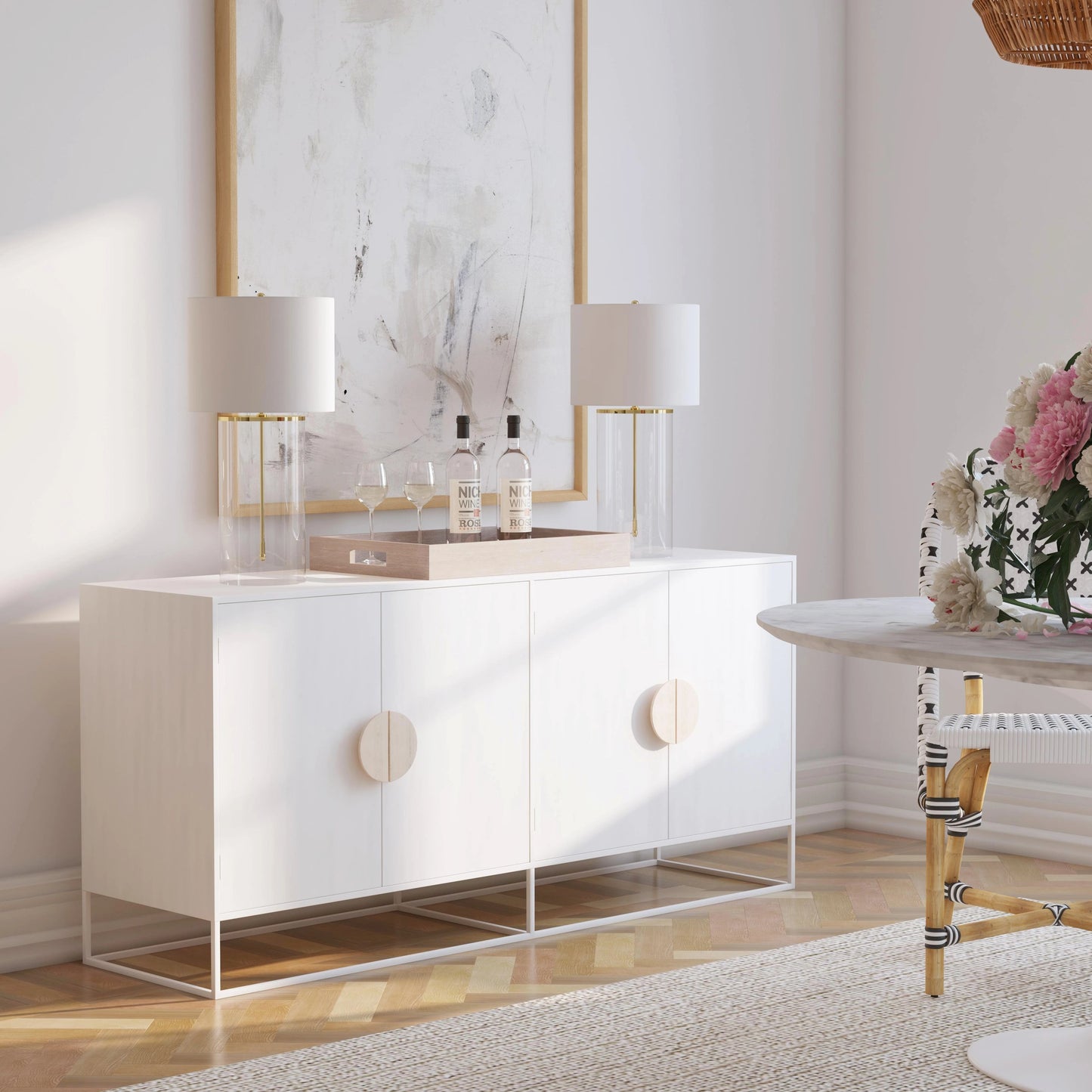 009 SI-1822331 | Lifestyle | Lennasa Sideboard by Butler Specialty Company in white. Made from mando wood, mdf, iron in a modern style.