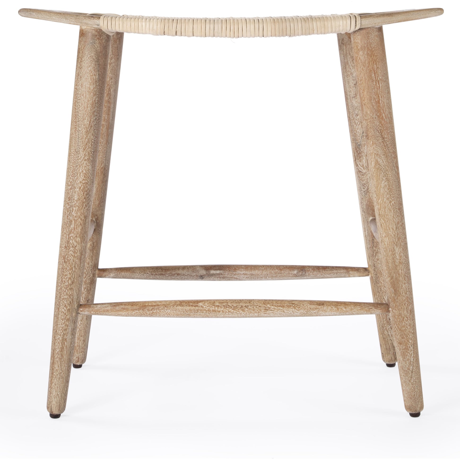 Tristan Counter Stool by Butler Specialty Company in natural wood and natural mango. Made from mango wood solids, woven cane in a coastal style.