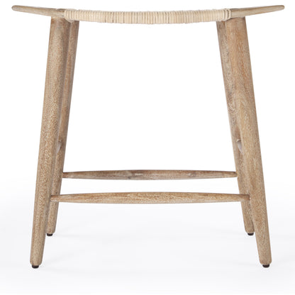 Tristan Counter Stool by Butler Specialty Company in natural wood and natural mango. Made from mango wood solids, woven cane in a coastal style.