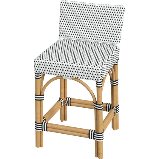Serienna Rectangular Rattan Low Back 24.5" Counter Stool by Butler Specialty Company. Made from rattan, polyurethane synthetic rattan in a coastal style.