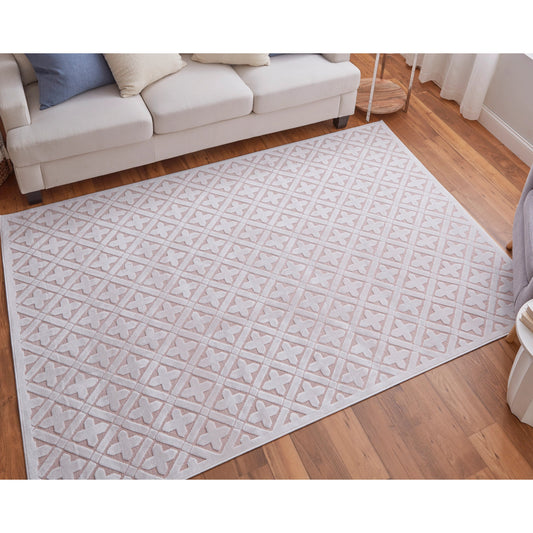 Saphir Mira Geometric Rug - 3500F by Feizy in pink, white. Made from viscose, polyester in a unique style.