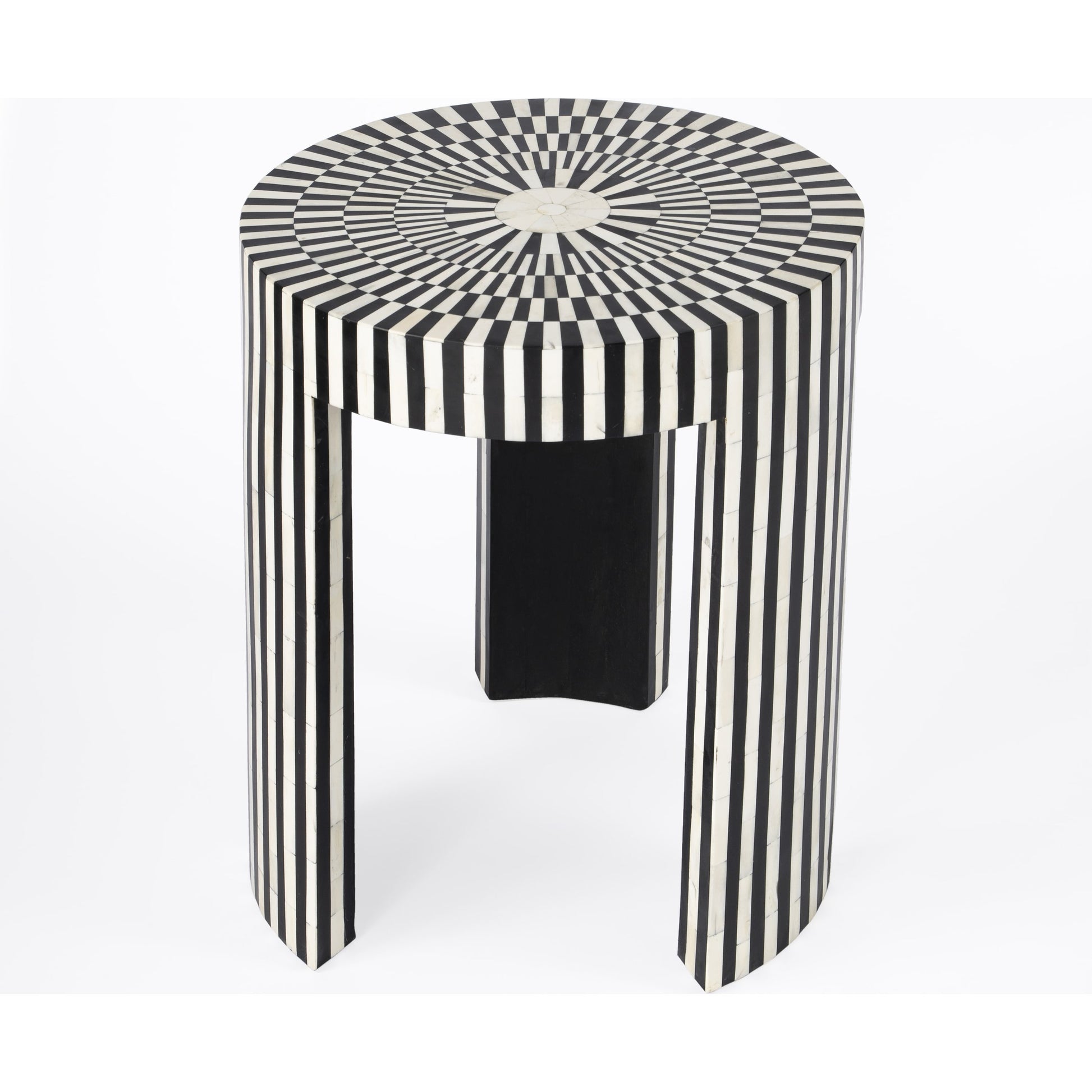 Rimma Side Table by Butler Specialty Company in black and white and grey. Made from bone, resin, mdf in a eclectic & global style.