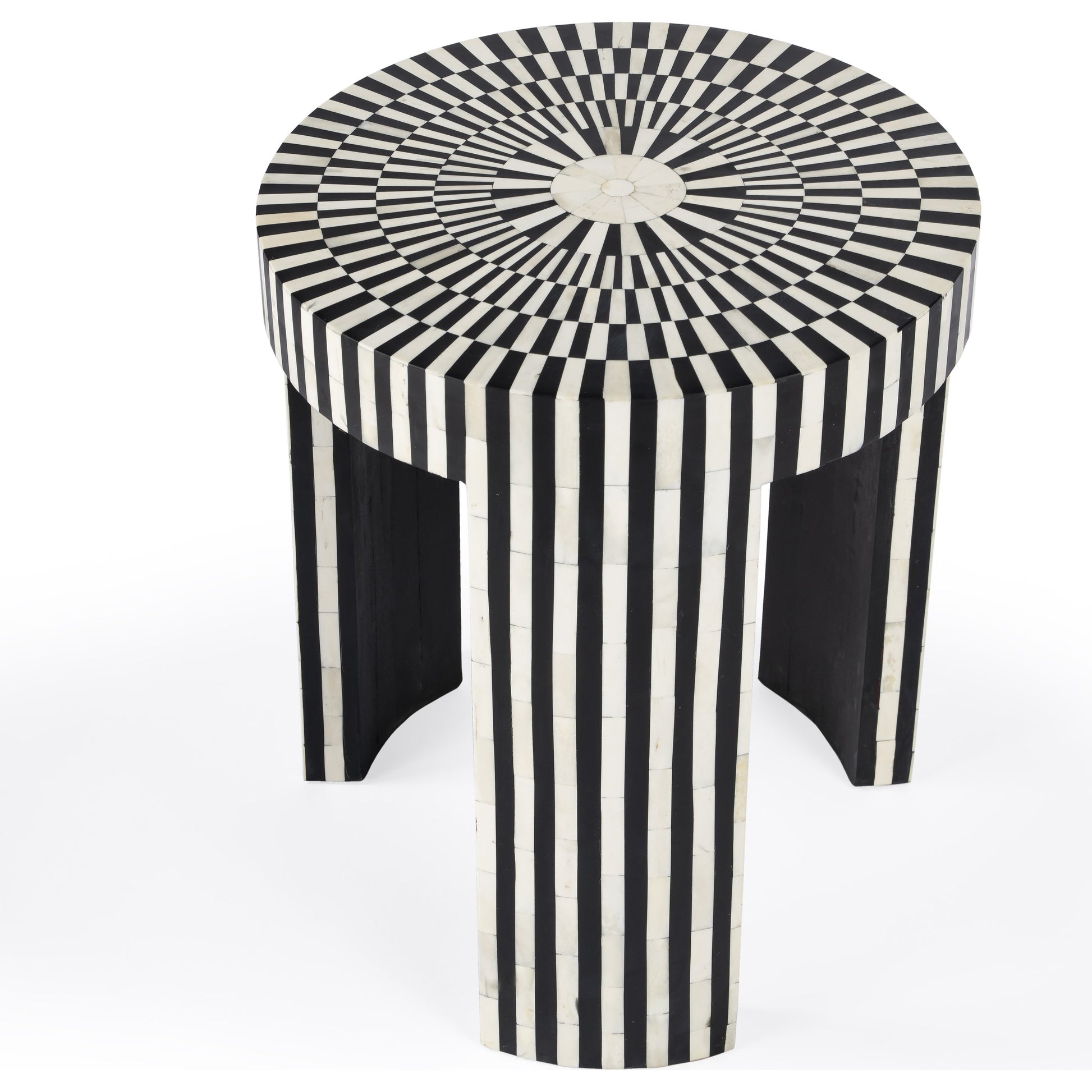 Rimma Side Table by Butler Specialty Company in black and white and grey. Made from bone, resin, mdf in a eclectic & global style.