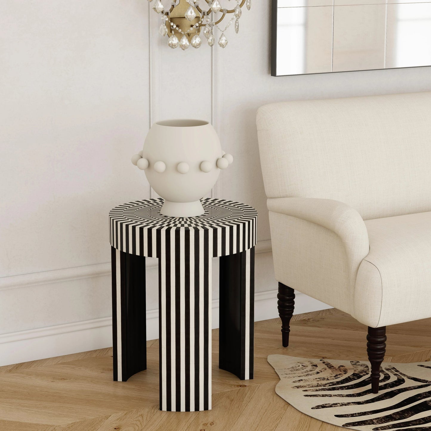 009 SI-1822348 | Lifestyle | Rimma Side Table by Butler Specialty Company in black and white and grey. Made from bone, resin, mdf in a eclectic & global style.