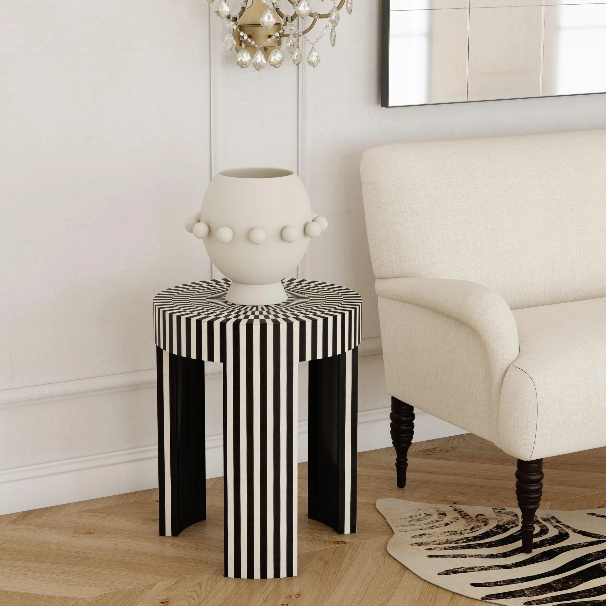 Rimma Side Table by Butler Specialty Company in black and white and grey. Made from bone, resin, mdf in a eclectic & global style.