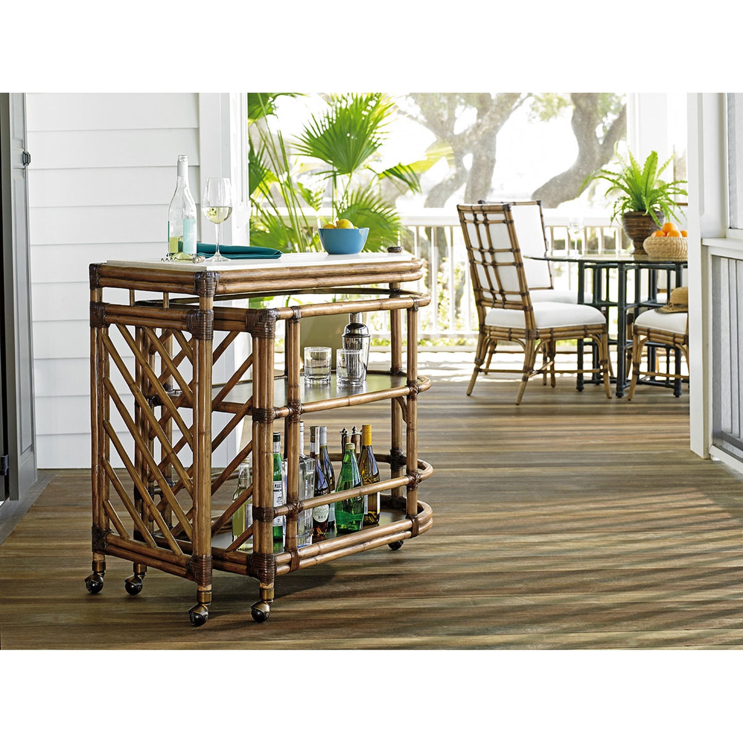005 SR-835994 | Lifestyle | Cable Beach Bar Cart by Tommy Bahama Home. Made from unique in a coastal style.