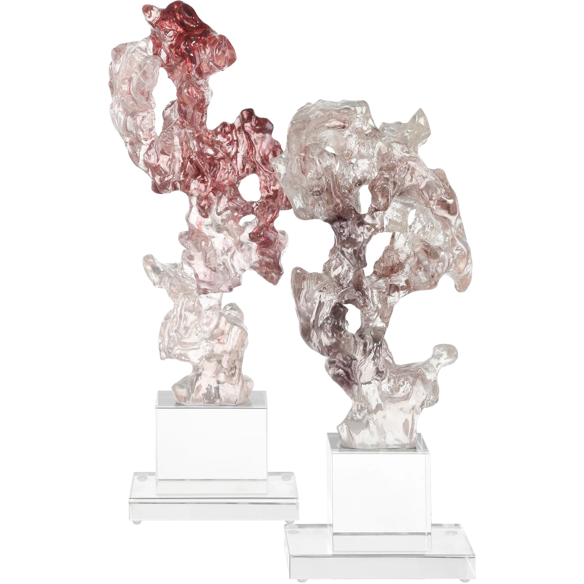 Faux Rock Crystal Sculpture by Currey and Company in purple pink, clear. Made from composite, optic crystal in a modern style.