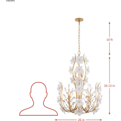 Petal Court 9 Light Chandelier by Varaluz in gold. Made from steel, glass in a unique style.