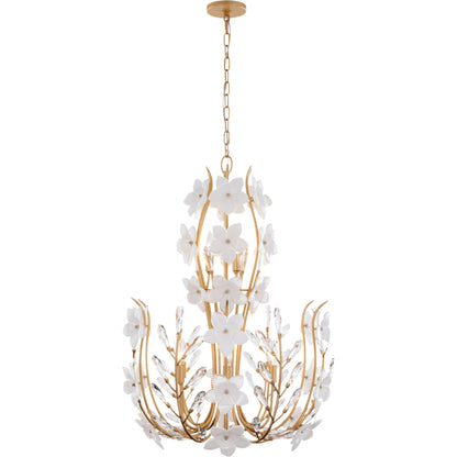 Petal Court 9 Light Chandelier by Varaluz in gold. Made from steel, glass in a unique style.