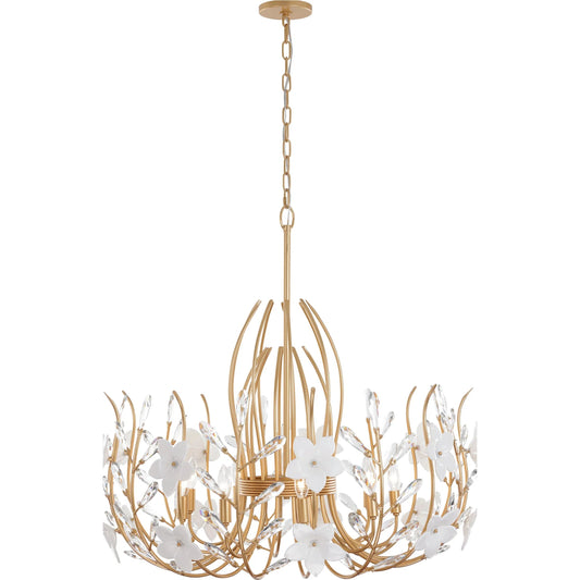 001 SI-2537017 | Primary Silo | Petal Court 9 Light Pendant by Varaluz in gold. Made from steel, glass in a unique style.