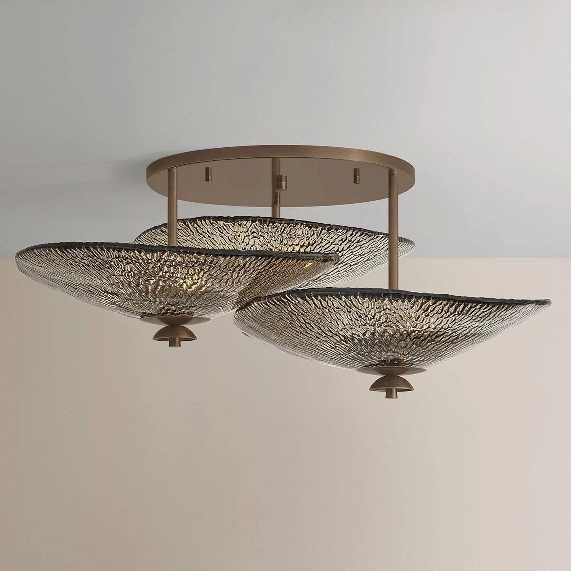 Alba Semi Flush by Corbett in old world brass. Made from unique in a traditional style.
