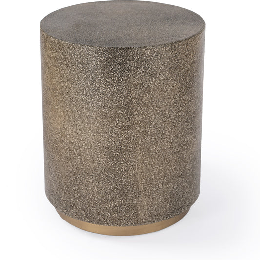 Olenka Accent Table by Butler Specialty Company in gold and brass. Made from leather, mdf, steel in a modern style.