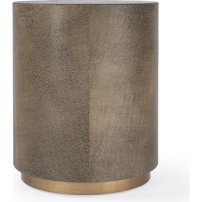 Olenka Accent Table by Butler Specialty Company in gold and brass. Made from leather, mdf, steel in a modern style.