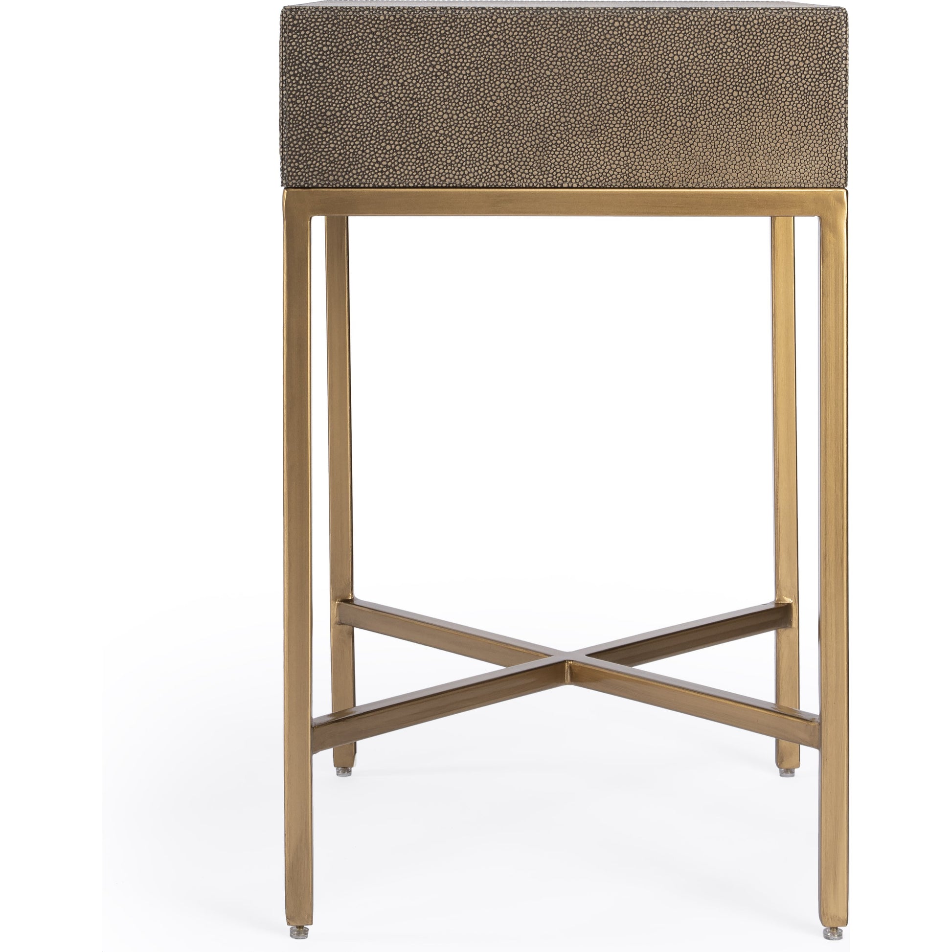 Sullia End Table by Butler Specialty Company in gold and cosmopolitan. Made from leather, mdf, steel in a modern style.