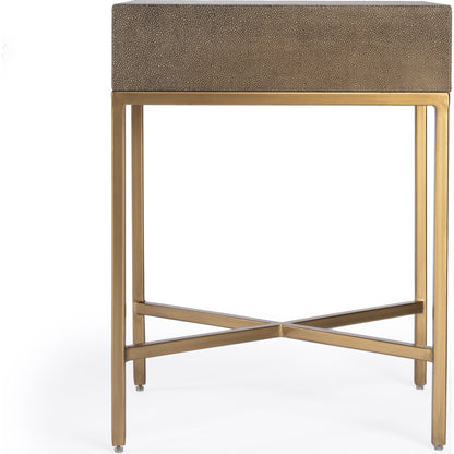 Sullia End Table by Butler Specialty Company in gold and cosmopolitan. Made from leather, mdf, steel in a modern style.